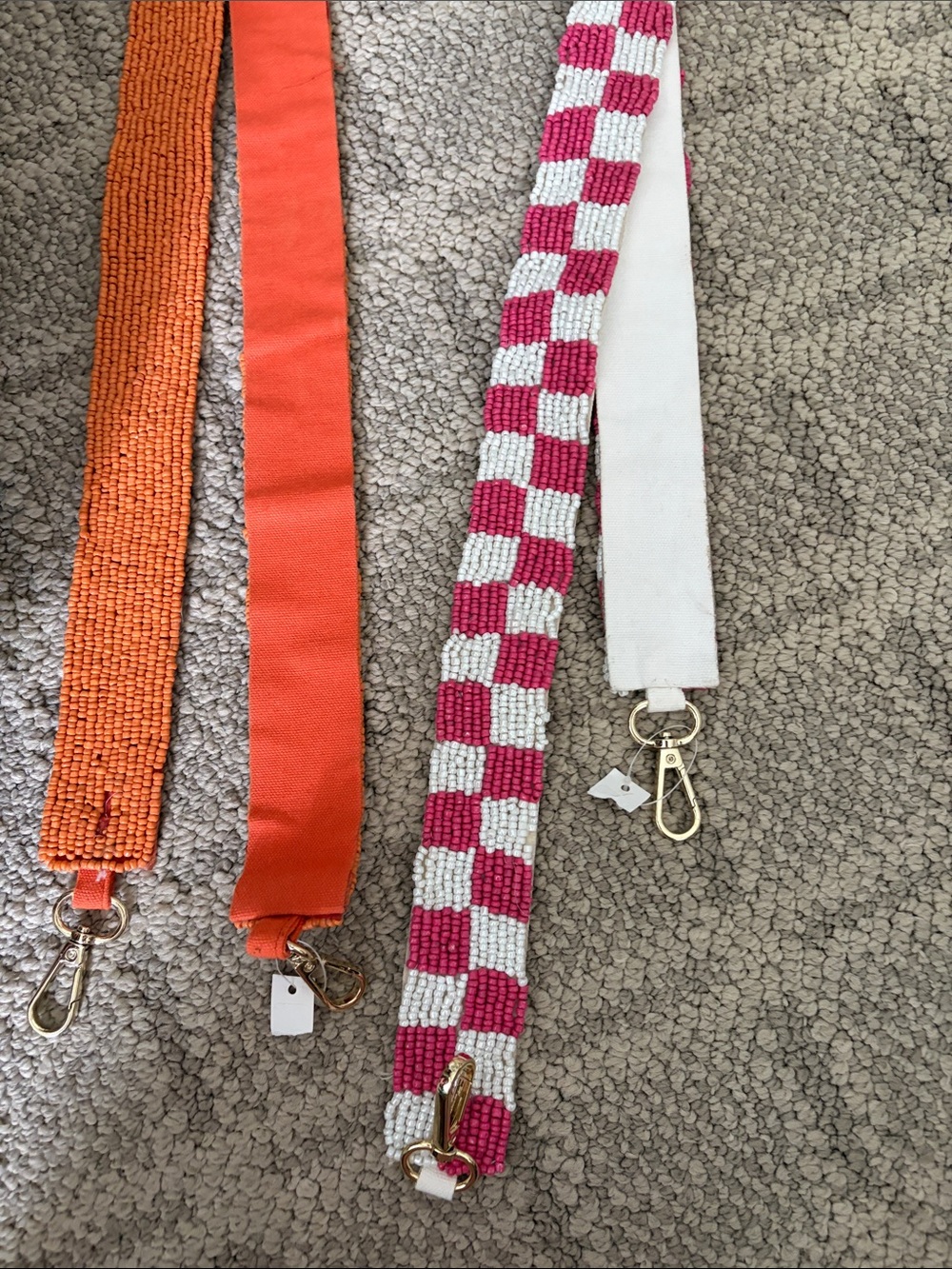 Beaded Checkerboard and Solid Strap Set - Pink, White, Orange